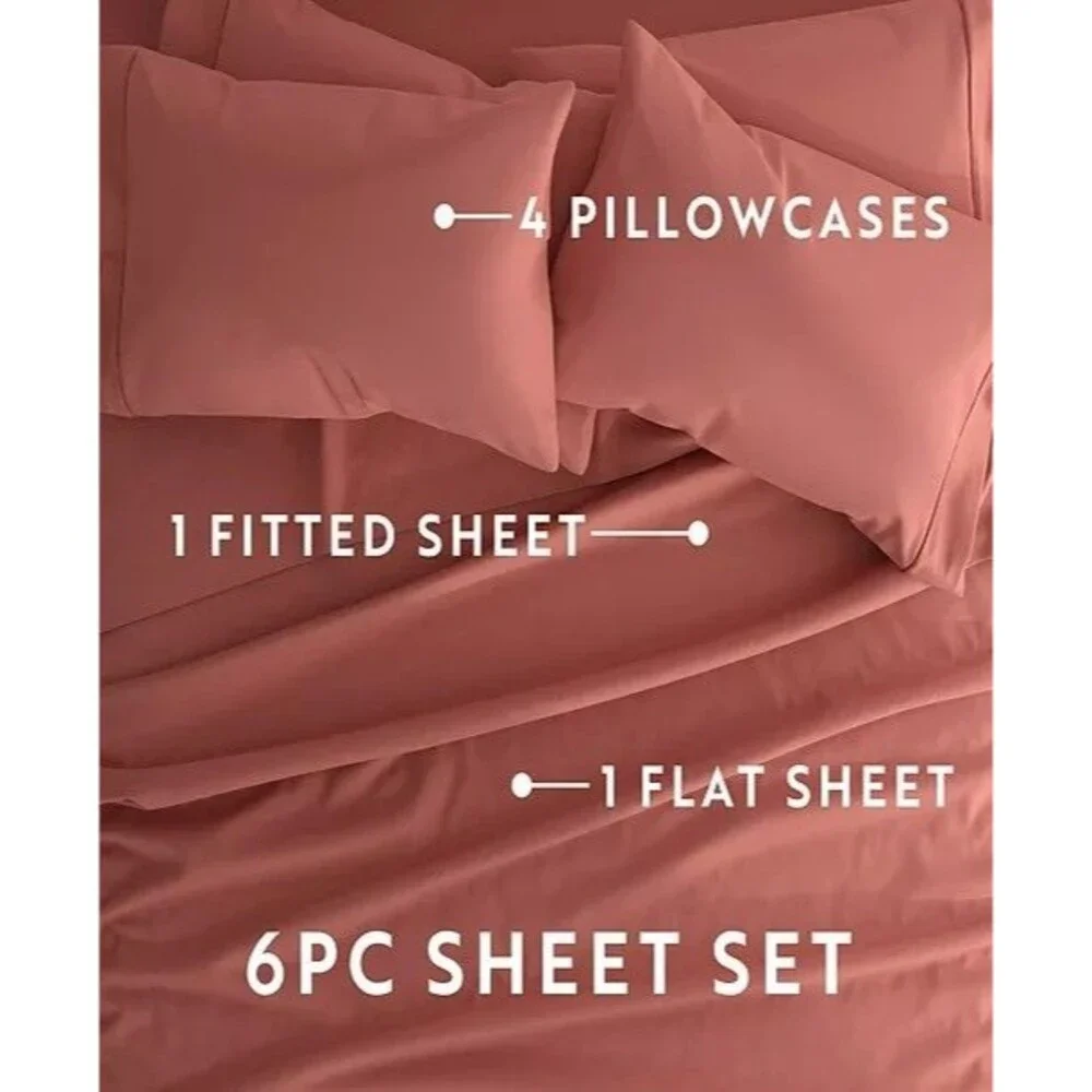 Ienjoy Home Premium 6-Piece Queen Sheet Set Pink Clay Microfiber Deep Pocket 16 - Picture 6 of 12